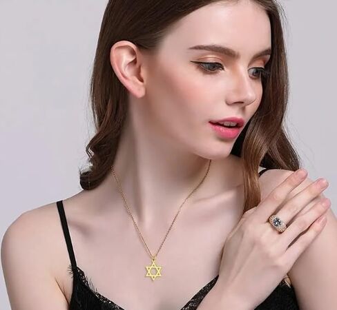 Star Of David Necklace For Men Women, 3 Pack (Gold, Silver, Black), Dainty Pendant Necklace 14k Gold Plated, Stainless Steel Jewish Jewelry, Pendant Necklace Simple Necklaces Everyday Jewelry for Women in Kuwait