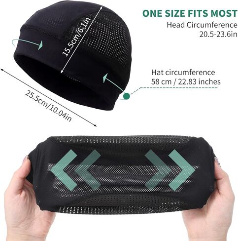 Breathable Mesh Skull Cap Lightweight Quick Dry Sports Helmet Liner Cooling Skull Caps for Men Women Sweat Wicking Cycling Running Hat Black 2pcs in Kuwait