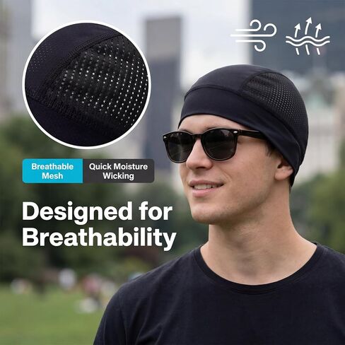 Breathable Mesh Skull Cap Lightweight Quick Dry Sports Helmet Liner Cooling Skull Caps for Men Women Sweat Wicking Cycling Running Hat Black 2pcs in Kuwait