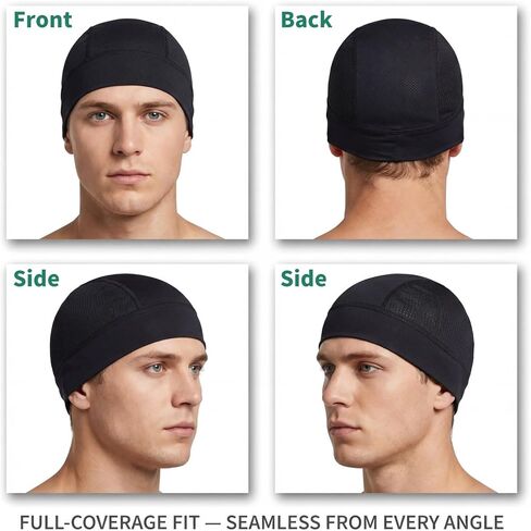 Breathable Mesh Skull Cap Lightweight Quick Dry Sports Helmet Liner Cooling Skull Caps for Men Women Sweat Wicking Cycling Running Hat Black 2pcs in Kuwait