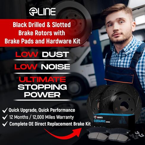 مجموعة فرامل أمامية وخلفية R1 Concept لـ 2005-2021 كرايسلر 300، 2009-2020 دودج تشالنجر | دوارات الفرامل المشقوقة المحفورة| طقم دواسات ووسادات الفرامل السيراميكية| الأجهزة متضمنة in Kuwait