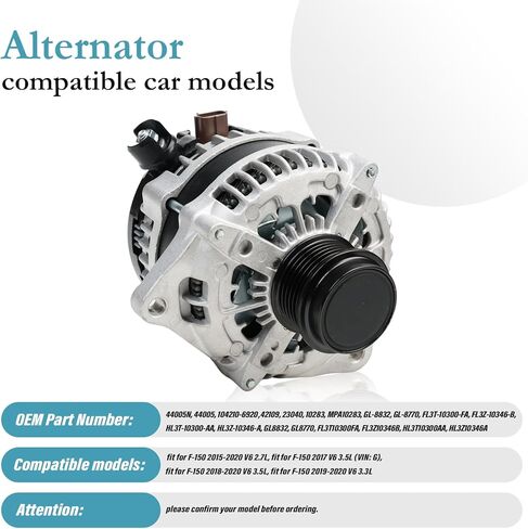 Alternator Compatible with F-150 F150 2015-2020 2.7L 3.5L 12V 215A 6-Groove Decoupler Pulley Clockwise Replace FL3Z-10300-FA FL3Z-10346-B FL3Z-10346-A HL3T-10300-AA 44005N in Saudi Arabia