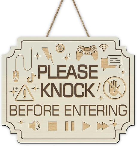 Please Knock Before Entering Front Door Sign, Gaming Wood Plaque Hanger Playroom Boys Bedroom Dorm Home Decor, Do Not Enter Wooden Wreath Wall Hanging Decoration Kids Teen Men Gamer Gifts in Kuwait