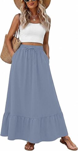 Heymoments Maxi Skirts for Women High Waisted Flowy 2026 A Line Cute Pleated Casual Beach Long Skorts with Pockets in Kuwait