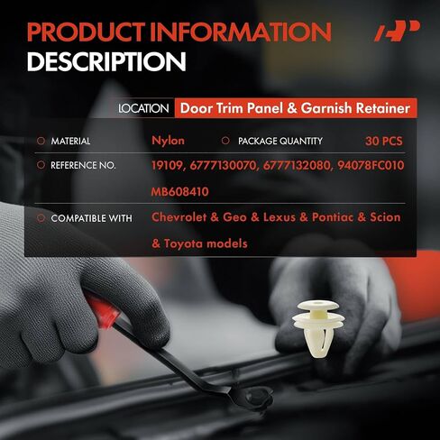 A-Premium 30 PCS Nylon Door Trim Panel Car Retainer Fastener Push Pin Clips Compatible with Toyota Camry 1992-1996 RAV4 Corolla Prius Tacoma Echo MR2 Paseo Previa T100 Tercel Scion xB - for 9.5mm in Saudi Arabia