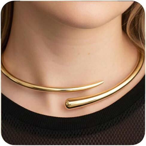 Bold Chunky Statement Choker Necklace for Women Gold and Silver Oversized Teardrop Open Cuff Collar Necklace Thick Torque Runway Style Fashion Jewelry in Saudi Arabia
