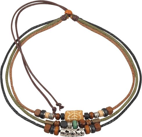 قلادة من Ancient Tribe Boho متعددة الخيوط من حبل القنب مع خرز، قابلة للتعديل 14.5 بوصة in Kuwait