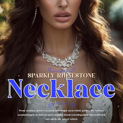 JAKAWIN Rhinestone Choker Necklace Silver Sparkly Tassel Pendant Necklaces Jewelry for Women in Kuwait