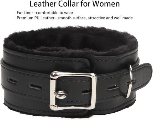 طوق جلدي للنساء، قلادات ذات أطواق قابلة للتعديل مع بطانة من الفرو للنساء in Kuwait