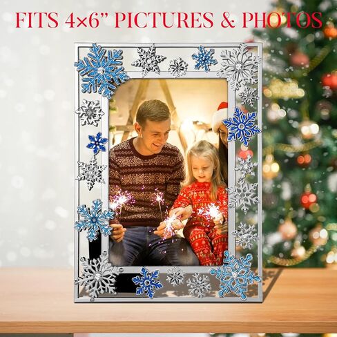 زينة عيد الميلاد إطار الصورة 5x7 بوصة ندفة الثلج عيد الميلاد المعادن صورة عرض إطارات الصور مع زجاج أمامي عالي الوضوح أفكار هدية سطح الطاولة ديكور المنزل (أحمر، 5x7) in Kuwait