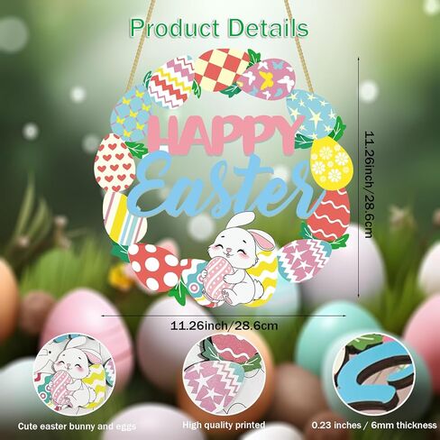 علامة زينة عيد الفصح السعيد، إكليل خشبي على شكل بيضة الأرنب للباب الأمامي، علامات جدارية لتزيين الربيع على شكل أرنب، علامة أرنب مجوفة على شكل زهرة بيضة ترحيبية معلقة (بيضة أرنب) in Kuwait