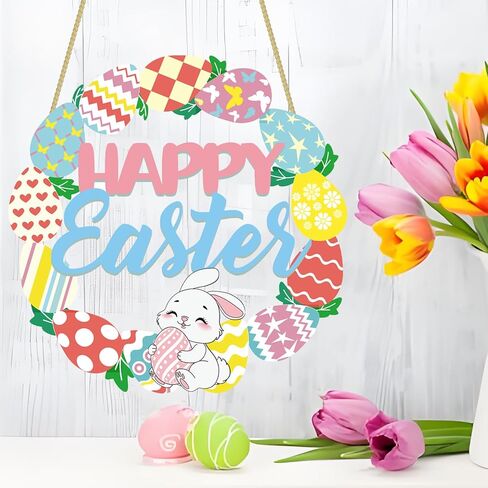 علامة زينة عيد الفصح السعيد، إكليل خشبي على شكل بيضة الأرنب للباب الأمامي، علامات جدارية لتزيين الربيع على شكل أرنب، علامة أرنب مجوفة على شكل زهرة بيضة ترحيبية معلقة (بيضة أرنب) in Kuwait