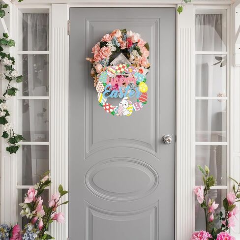 علامة زينة عيد الفصح السعيد، إكليل خشبي على شكل بيضة الأرنب للباب الأمامي، علامات جدارية لتزيين الربيع على شكل أرنب، علامة أرنب مجوفة على شكل زهرة بيضة ترحيبية معلقة (بيضة أرنب) in Kuwait