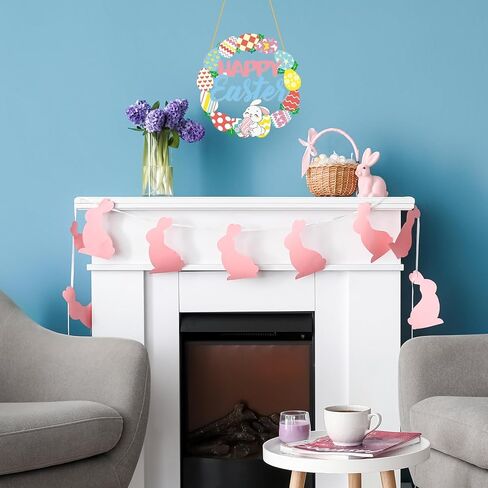 علامة زينة عيد الفصح السعيد، إكليل خشبي على شكل بيضة الأرنب للباب الأمامي، علامات جدارية لتزيين الربيع على شكل أرنب، علامة أرنب مجوفة على شكل زهرة بيضة ترحيبية معلقة (بيضة أرنب) in Kuwait