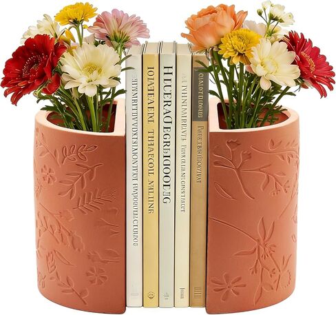 Decorative Bookends, Flower Pot Book Ends for Shelves, Terracotta Kitchen Bookends Novelty Plant Pot Holder, Office Book Shelf Accessories with Funny Indoor Plants Pot in Saudi Arabia