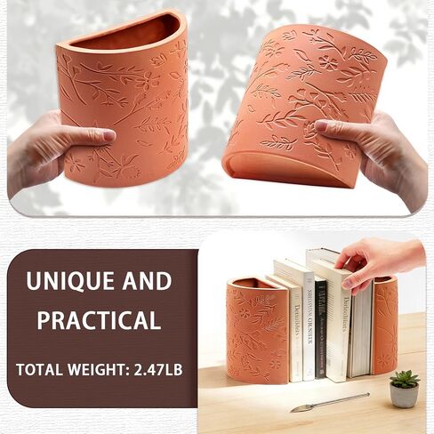 Decorative Bookends, Flower Pot Book Ends for Shelves, Terracotta Kitchen Bookends Novelty Plant Pot Holder, Office Book Shelf Accessories with Funny Indoor Plants Pot in Saudi Arabia