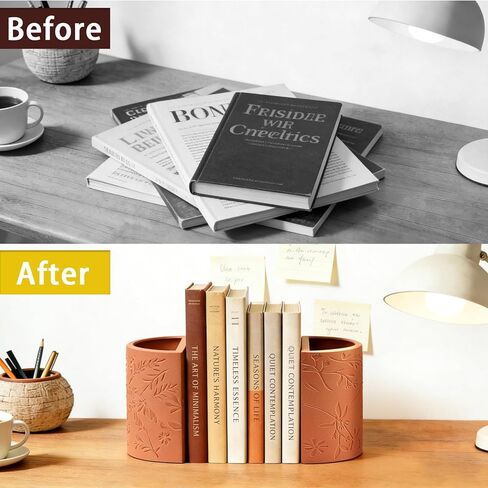 Decorative Bookends, Flower Pot Book Ends for Shelves, Terracotta Kitchen Bookends Novelty Plant Pot Holder, Office Book Shelf Accessories with Funny Indoor Plants Pot in Saudi Arabia