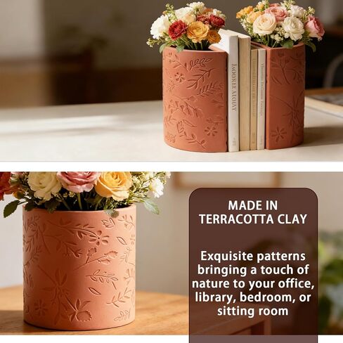 Decorative Bookends, Flower Pot Book Ends for Shelves, Terracotta Kitchen Bookends Novelty Plant Pot Holder, Office Book Shelf Accessories with Funny Indoor Plants Pot in Saudi Arabia