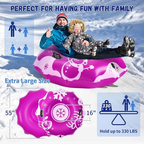 أنبوب ثلج كبير جدًا من COVACURE مقاس 55 بوصة - زلاجات سميكة قابلة للنفخ للبالغين، أنابيب شديدة التحمل مع مقبض حمل معزز وحبل للتزلج والتزلج في الهواء الطلق in Kuwait