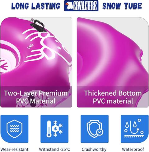 أنبوب ثلج كبير جدًا من COVACURE مقاس 55 بوصة - زلاجات سميكة قابلة للنفخ للبالغين، أنابيب شديدة التحمل مع مقبض حمل معزز وحبل للتزلج والتزلج في الهواء الطلق in Kuwait