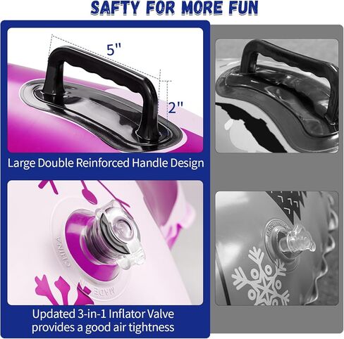 أنبوب ثلج كبير جدًا من COVACURE مقاس 55 بوصة - زلاجات سميكة قابلة للنفخ للبالغين، أنابيب شديدة التحمل مع مقبض حمل معزز وحبل للتزلج والتزلج في الهواء الطلق in Kuwait