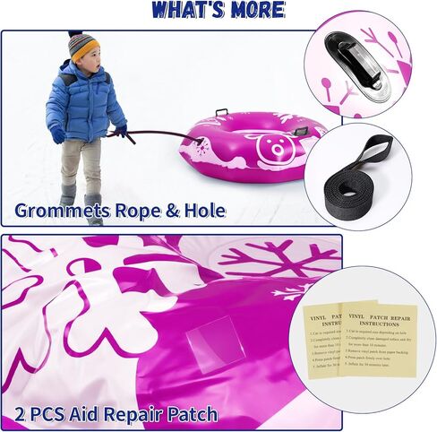 أنبوب ثلج كبير جدًا من COVACURE مقاس 55 بوصة - زلاجات سميكة قابلة للنفخ للبالغين، أنابيب شديدة التحمل مع مقبض حمل معزز وحبل للتزلج والتزلج في الهواء الطلق in Kuwait