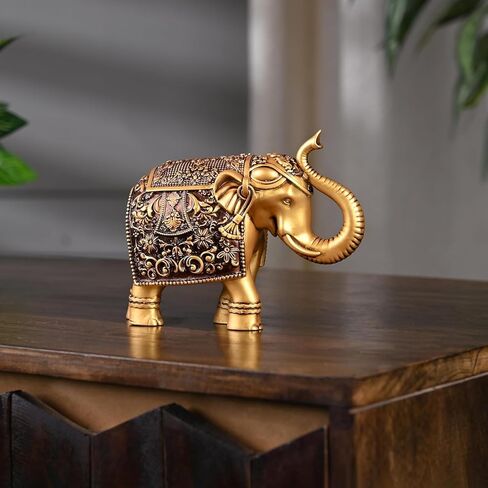 Royal Elephant Statue | Set of 2 Elephant Figurine | Elephant Family Statue Showpiece Figurines Feng Shui Vastu Lucky Decor | Room Decorative Items for Home Decor Office Desk Gift for Women in Saudi Arabia