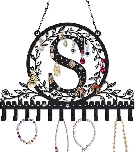 Wall-Mounted Metal Initial Letter R Earring Holder Hanging Jewelry Organizer for Earrings and Necklaces Space-Saving Wall Display with Hooks for Jewelry Storage in Saudi Arabia