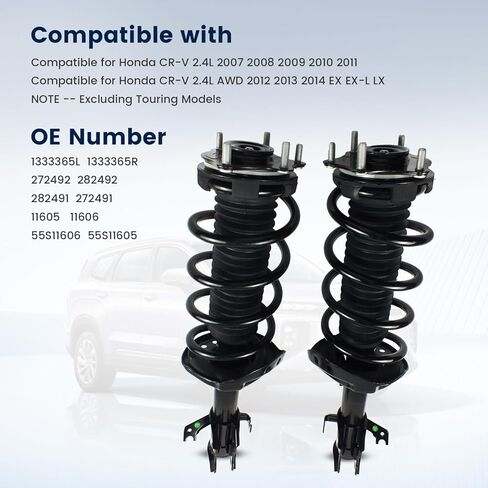 2PCS Front Struts Assembly w/Coil Spring Shock Absorber for 2007 2008 2010 2011 2012 2013 2014 Honda CR-V 2.4L (Exc.Touring), Quick-Struts Complete Struts Replace for 272492 272491 in Kuwait