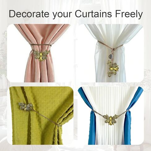 Magnetic Curtain Tiebacks, Set of 2 Antique Bronze Flying Bee Design, Resin Magnetic Curtain Holdbacks for Drapes, Farmhouse Home Office Decor, Decorative Accessories in Kuwait