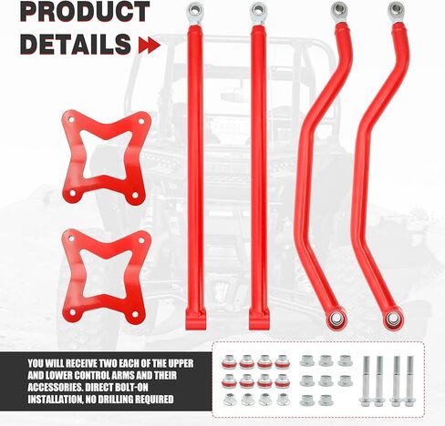 High Clearance Boxed Rear Radius Arm Kit for 2014-2023 Polaris RZR XP 1000/ XP 4 1000, Heavy-Duty Steel, Adjustable Heim Joints, 4X Strong Than Stock, Boxed Rear Radius Arms/Rods Replacement, Red in Kuwait