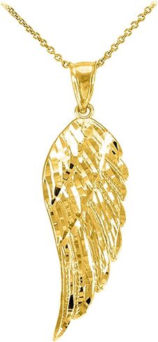 Religious Jewelry 14K Yellow Gold Dangling 1-1/5" Angel Wing Charm Pendant Necklace with Rolo Chain - Your Choice of Chain Lengths in Saudi Arabia
