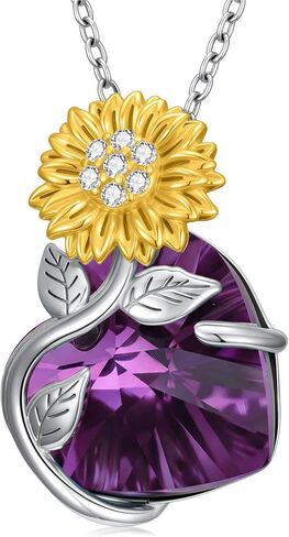 Sunflower Birthstone Necklace for Women 925 Sterling Silver Sunflower Pendant Necklace with Heart Birthstone Jewelry Gift for Mom Wife in Kuwait