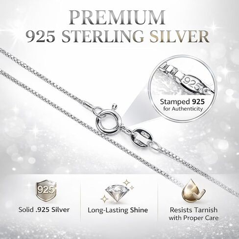 925 Sterling Silver Italian Box Chain Necklace for Women & Men – Solid Silver, Secure Clasp, 1mm & 1.5mm, 16–30 Inch – Durable Layering Chain for Everyday & Special Occasions in Saudi Arabia