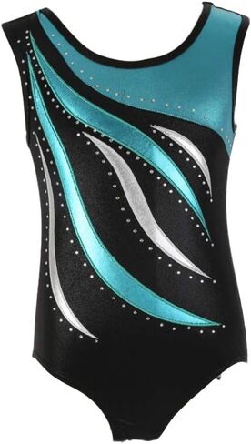 Gymnastics Leotard for Girls Kids Shiny Waves Artificial Diamond Decorate One Piece Practice Dance Outfis in Saudi Arabia