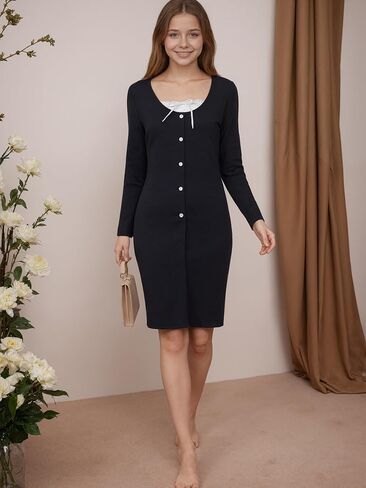 Girls Long Sleeve Decorative Button Down Casual Slim Fall Winter Casual Pencil Dresses 9-14 Years in Saudi Arabia