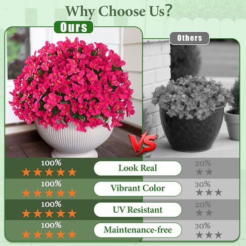 Yastouay 8 Bundles Artificial Flowers for Outdoors, Realistic Bougainvillea Fake Flowers for Outside, UV Resistant Silk Outdoor Faux Plants for Porch Patio Planter Front Door Garden Decor(Hot Pink) in Saudi Arabia