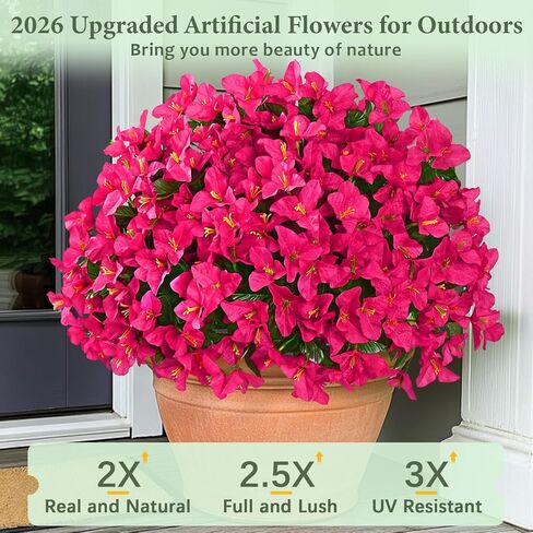 Yastouay 8 Bundles Artificial Flowers for Outdoors, Realistic Bougainvillea Fake Flowers for Outside, UV Resistant Silk Outdoor Faux Plants for Porch Patio Planter Front Door Garden Decor(Hot Pink) in Saudi Arabia