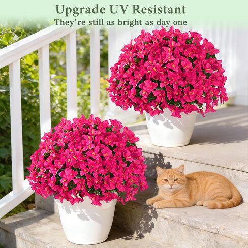 Yastouay 8 Bundles Artificial Flowers for Outdoors, Realistic Bougainvillea Fake Flowers for Outside, UV Resistant Silk Outdoor Faux Plants for Porch Patio Planter Front Door Garden Decor(Hot Pink) in Saudi Arabia
