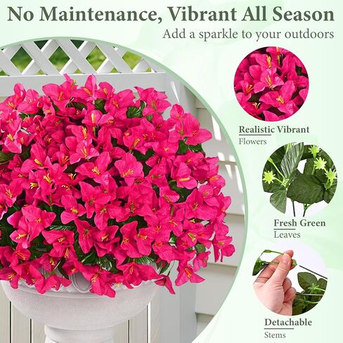 Yastouay 8 Bundles Artificial Flowers for Outdoors, Realistic Bougainvillea Fake Flowers for Outside, UV Resistant Silk Outdoor Faux Plants for Porch Patio Planter Front Door Garden Decor(Hot Pink) in Saudi Arabia