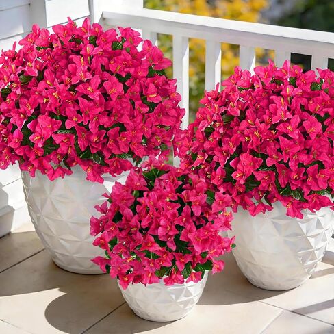 Yastouay 8 Bundles Artificial Flowers for Outdoors, Realistic Bougainvillea Fake Flowers for Outside, UV Resistant Silk Outdoor Faux Plants for Porch Patio Planter Front Door Garden Decor(Hot Pink) in Saudi Arabia
