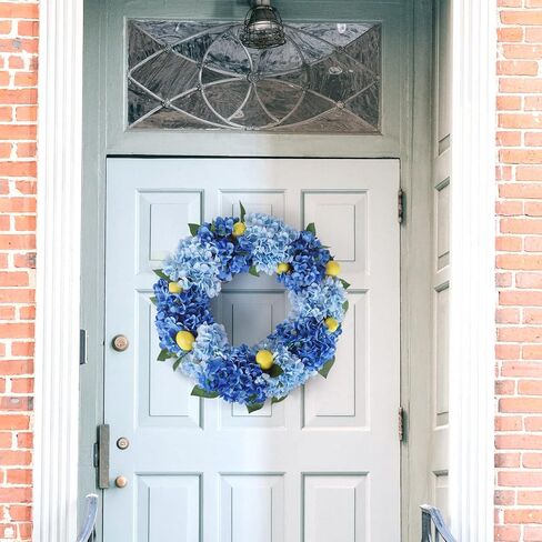 Kmise Summer Spring Wreath for Front Door,26" Big Blue Hydrangea Lemon Wreath for Door Window Hanging Wedding Party Décor in Saudi Arabia