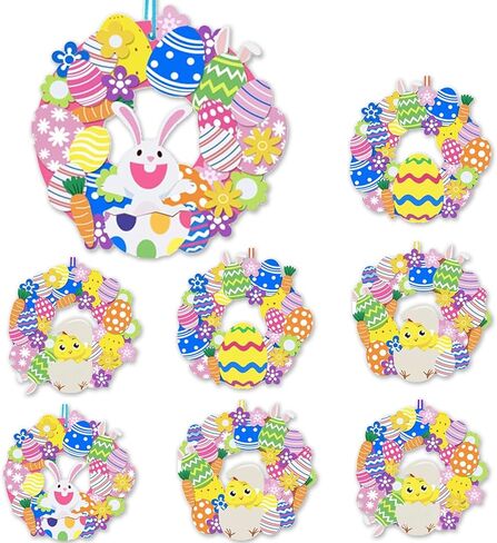 Easter Wreaths for Front Door,8Pcs DIY Artificial Spring Easter Wreath Signs Decorations Outside Indoor Easter Bunny Rabbit Egg Carrot Flowers Foam Wreath with Ribbons for Door Farmhouse Home Wall in Kuwait