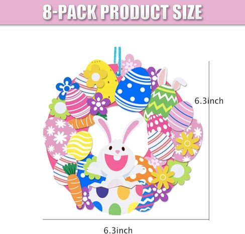 Easter Wreaths for Front Door,8Pcs DIY Artificial Spring Easter Wreath Signs Decorations Outside Indoor Easter Bunny Rabbit Egg Carrot Flowers Foam Wreath with Ribbons for Door Farmhouse Home Wall in Kuwait