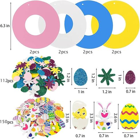 Easter Wreaths for Front Door,8Pcs DIY Artificial Spring Easter Wreath Signs Decorations Outside Indoor Easter Bunny Rabbit Egg Carrot Flowers Foam Wreath with Ribbons for Door Farmhouse Home Wall in Kuwait