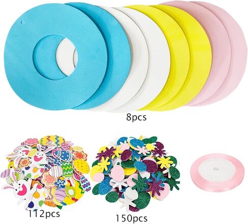 Easter Wreaths for Front Door,8Pcs DIY Artificial Spring Easter Wreath Signs Decorations Outside Indoor Easter Bunny Rabbit Egg Carrot Flowers Foam Wreath with Ribbons for Door Farmhouse Home Wall in Kuwait