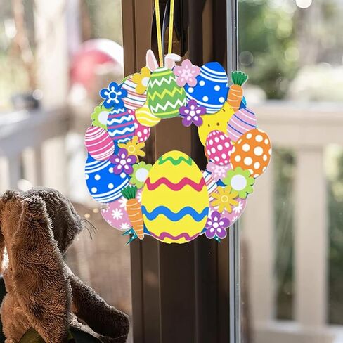 Easter Wreaths for Front Door,8Pcs DIY Artificial Spring Easter Wreath Signs Decorations Outside Indoor Easter Bunny Rabbit Egg Carrot Flowers Foam Wreath with Ribbons for Door Farmhouse Home Wall in Kuwait