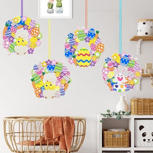 Easter Wreaths for Front Door,8Pcs DIY Artificial Spring Easter Wreath Signs Decorations Outside Indoor Easter Bunny Rabbit Egg Carrot Flowers Foam Wreath with Ribbons for Door Farmhouse Home Wall in Kuwait