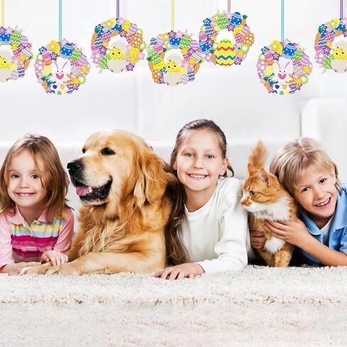 Easter Wreaths for Front Door,8Pcs DIY Artificial Spring Easter Wreath Signs Decorations Outside Indoor Easter Bunny Rabbit Egg Carrot Flowers Foam Wreath with Ribbons for Door Farmhouse Home Wall in Kuwait