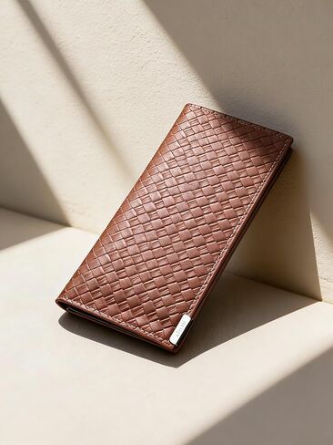 Woven Design Ultra Thin Wallet for Men, Open Top Long Leather Billfold with RFID Blocking and Multiple Card Slots, Large Capacity Casual Organizer (Light Tan) in Saudi Arabia